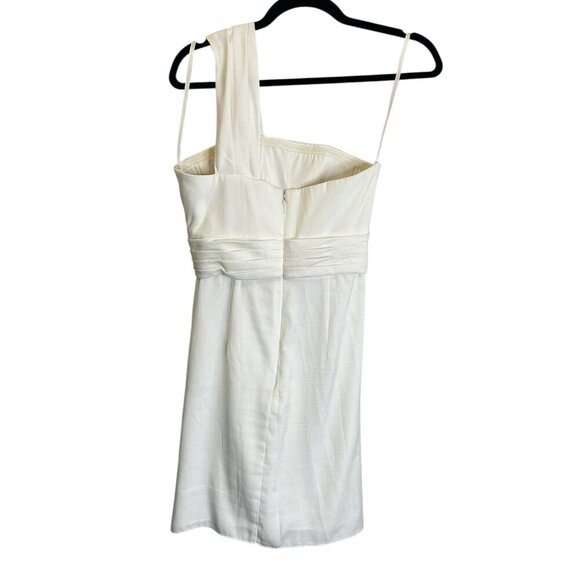 BCBGMazazria White Drape Front One-Shoulder Satin Dress Sz 2 Bridal LWD Mini - Picture 6 of 8